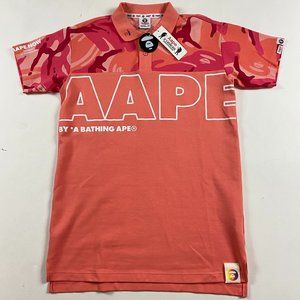 NWT AAPE by A Bathing Ape BAPE Spell Out Camo Polo Shirt Mens Womens Medium Mesh